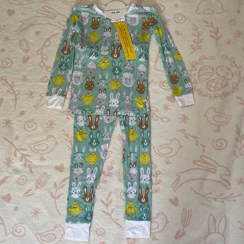 NWT-Little Sleepies bamboo 2 piece pajama set in a colorful Easter bunny pattern